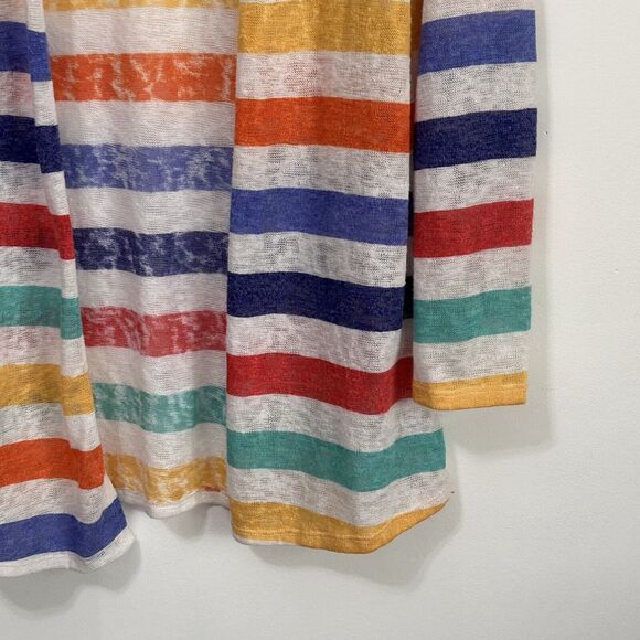 Andree By Unit Rainbow Stripe Cardigan M Open Breathable Long Sleeve Teacher Top - Picture 2 of 11